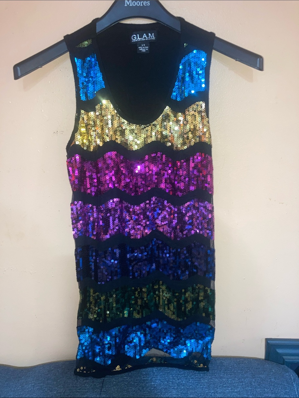glam Rainbow Sequin Wave Tank Dress